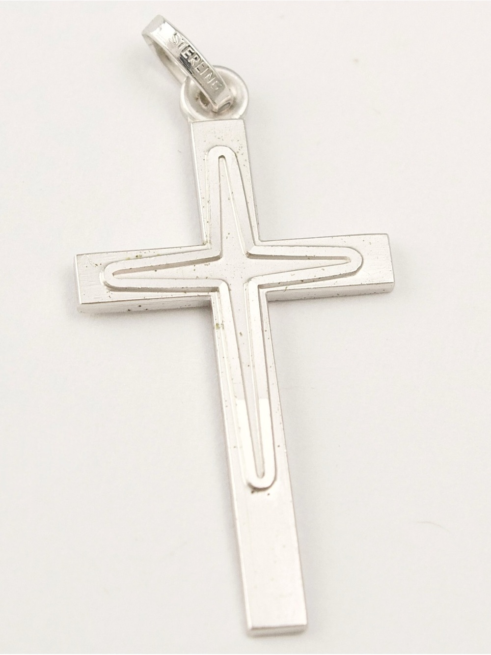 Vintage German Sterling Silver Cross Necklace Pendant Mid-Century Modern